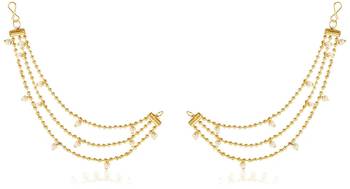 Designer 3 Line Pearl Earchain or Ear Support Earrings pearl hair-accessories 2