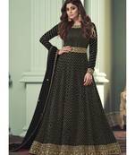 Dark Black Golden Embroidered Belt Style Anarkali Suit