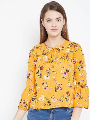 Sethi Daughters Women Mustard Color Floral Printed Crepe Top 1