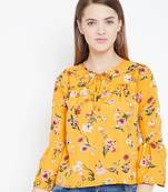Sethi Daughters Women Mustard Color Floral Printed Crepe Top