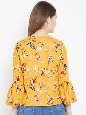 Sethi Daughters Women Mustard Color Floral Printed Crepe Top 2