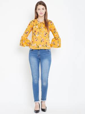 Sethi Daughters Women Mustard Color Floral Printed Crepe Top 3