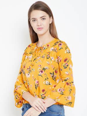 Sethi Daughters Women Mustard Color Floral Printed Crepe Top 4