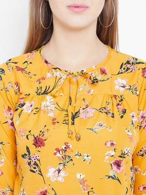 Sethi Daughters Women Mustard Color Floral Printed Crepe Top 5