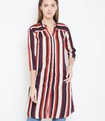 Sethi Daughters Women Beige and Multicolor Stripe Printed Long Crepe Tunic
