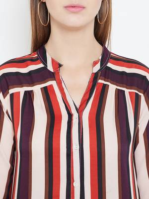 Sethi Daughters Women Beige and Multicolor Stripe Printed Long Crepe Tunic 5