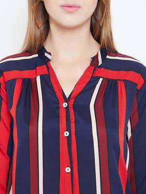 Sethi Daughters Women Navy Blue and Multicolor Stripe Printed Long Crepe Tunic 5