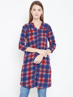 Sethi Daughters Women Multicolor Checked Printed Long Crepe Tunic 1