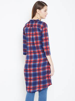 Sethi Daughters Women Multicolor Checked Printed Long Crepe Tunic 2