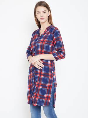 Sethi Daughters Women Multicolor Checked Printed Long Crepe Tunic 3