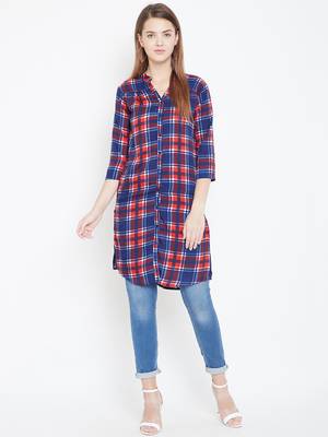 Sethi Daughters Women Multicolor Checked Printed Long Crepe Tunic 4