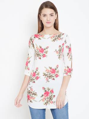 Sethi Daughters Women Cream Color Floral Printed Crepe Tunic 1