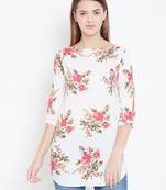 Sethi Daughters Women Cream Color Floral Printed Crepe Tunic