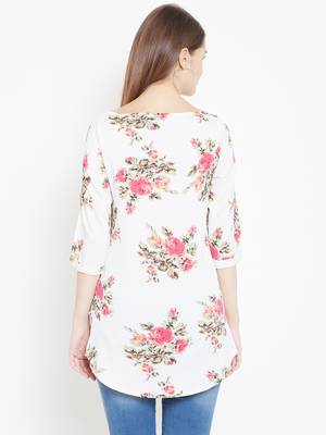 Sethi Daughters Women Cream Color Floral Printed Crepe Tunic 2