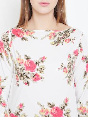 Sethi Daughters Women Cream Color Floral Printed Crepe Tunic 5