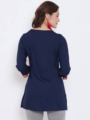 Sethi Daughters Women Navy Blue Color Embroidered Rayon Tunic 2