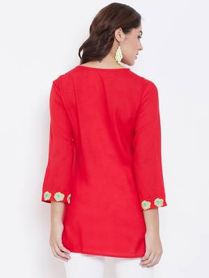 Sethi Daughters Women Red Color Embroidered Rayon Tunic 2