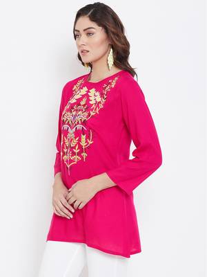 Sethi Daughters Women Fuschia Color Embroidered Rayon Tunic 4