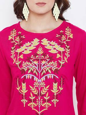 Sethi Daughters Women Fuschia Color Embroidered Rayon Tunic 5
