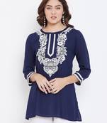 Sethi Daughters Women Navy & White Color Embroidered Rayon Tunic