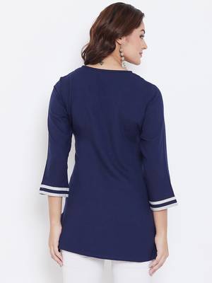Sethi Daughters Women Navy & White Color Embroidered Rayon Tunic 2