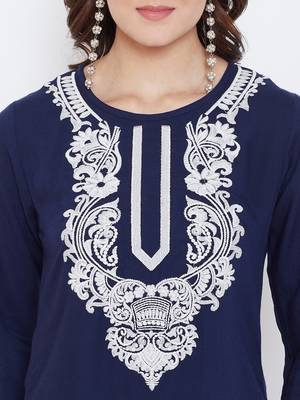 Sethi Daughters Women Navy & White Color Embroidered Rayon Tunic 5