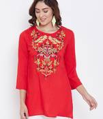 Sethi Daughters Women Red Color Embroidered Rayon Tunic