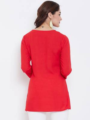 Sethi Daughters Women Red Color Embroidered Rayon Tunic 2