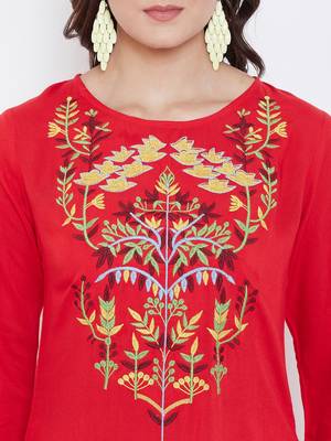 Sethi Daughters Women Red Color Embroidered Rayon Tunic 5
