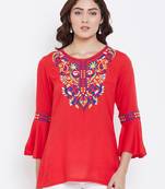 Sethi Daughters Women Red Color Embroidered Rayon Tunic