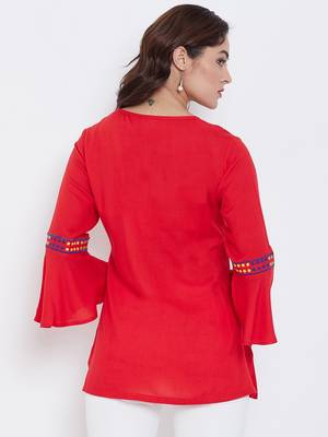 Sethi Daughters Women Red Color Embroidered Rayon Tunic 2