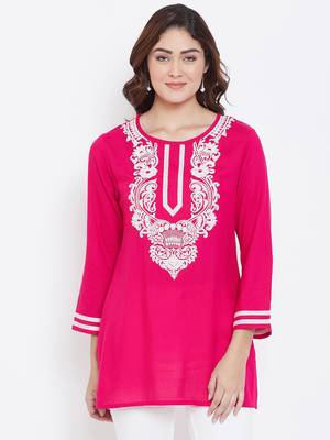 Sethi Daughters Women Fuschia Color Embroidered Rayon Tunic 1