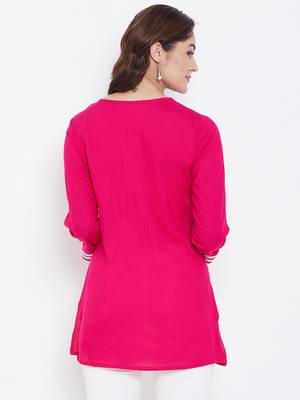 Sethi Daughters Women Fuschia Color Embroidered Rayon Tunic 2