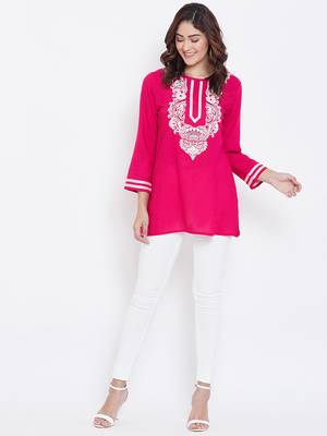 Sethi Daughters Women Fuschia Color Embroidered Rayon Tunic 3