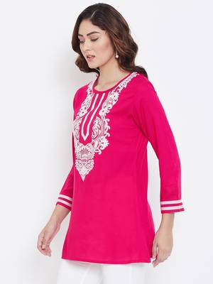 Sethi Daughters Women Fuschia Color Embroidered Rayon Tunic 4