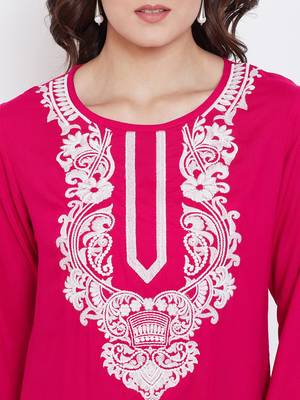 Sethi Daughters Women Fuschia Color Embroidered Rayon Tunic 5