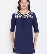 Sethi Daughters - Navy Blue Colored Casual Wear Floral Embroidered Rayon Tunic