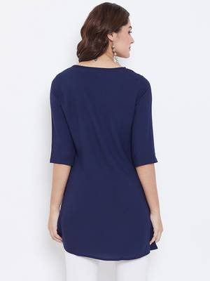 Sethi Daughters - Navy Blue Colored Casual Wear Floral Embroidered Rayon Tunic 2