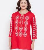 Sethi Daughters - Red Colored Casual Wear Embroidered Rayon Tunic