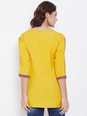 Sethi Daughters Women Mustard Color Floral Embroidered Rayon Tunic 2