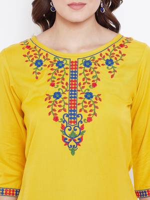 Sethi Daughters Women Mustard Color Floral Embroidered Rayon Tunic 5