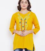 Sethi Daughters Women Mustard Color Floral Embroidered Rayon Tunic