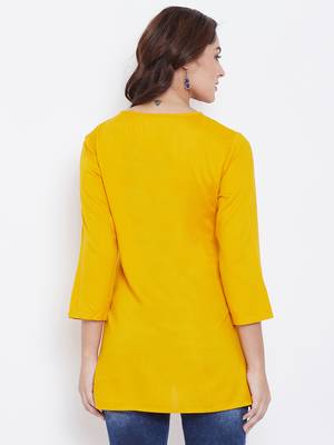Sethi Daughters Women Mustard Color Floral Embroidered Rayon Tunic 2