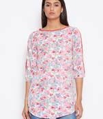 Sethi Daughters Women Pink Color Floral Printed Pink Piping Crepe Tunic