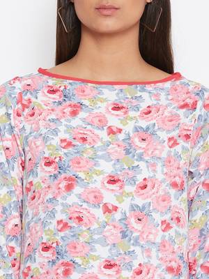 Sethi Daughters Women Pink Color Floral Printed Pink Piping Crepe Tunic 5