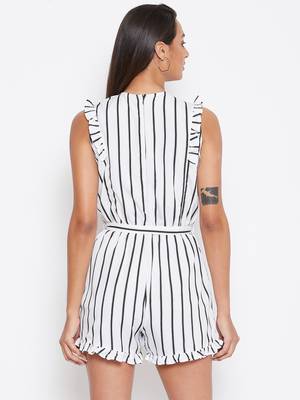 Sethi Daughters Women White Color Stripe Printed Crepe Romper 2