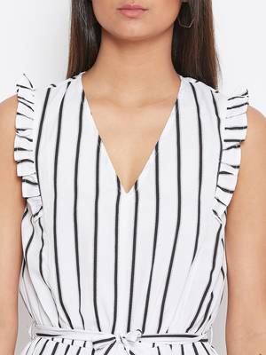 Sethi Daughters Women White Color Stripe Printed Crepe Romper 5