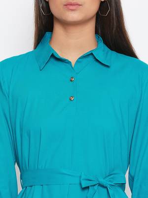 Sethi Daughters Women Turquoise Blue Color Plain Rayon Shirt Style Tunic 5