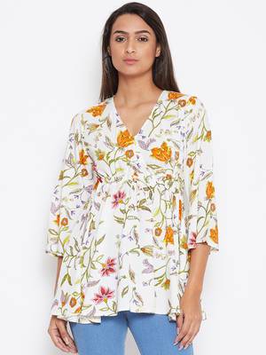 Sethi Daughters Women White and Multicolor Floral Printed Rayon Tunic 1