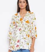 Sethi Daughters Women White and Multicolor Floral Printed Rayon Tunic